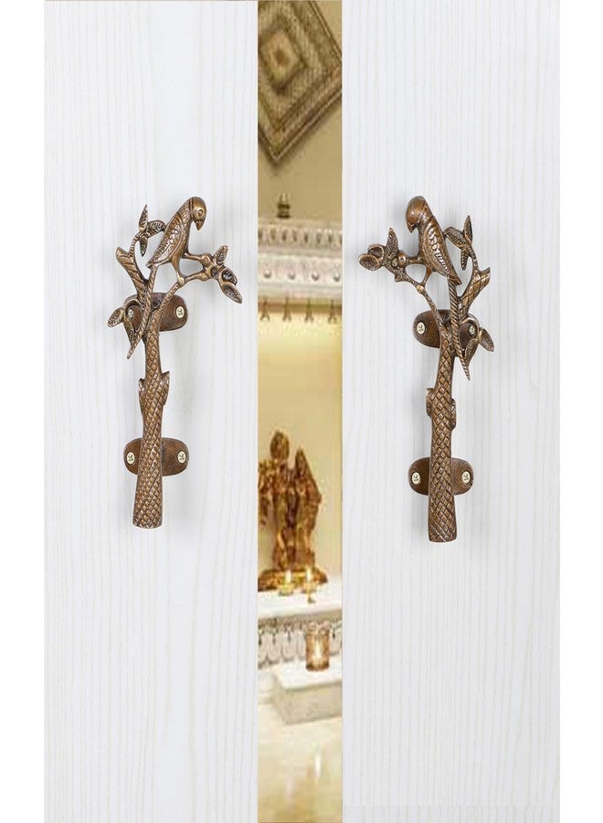 Two Moustaches Brass Parrot on Tree Design 8 Inches Brass Door Handle Pair, Door Handles for Home Decor, Door Pull Handles, Handleset, Handles for Wooden Door, Standard Size; Antique Yellow Pack of 2 - Image 2